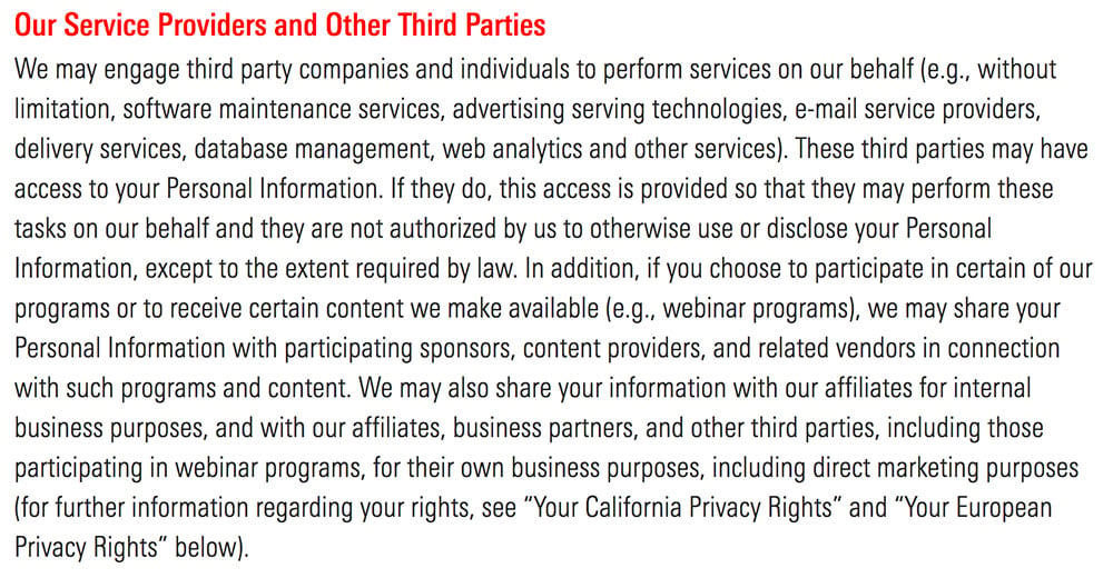 eMarketer Privacy Policy: Information Sharing and Disclosure our service providers and third parties clause