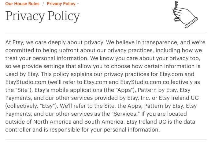 Screenshot of Etsy Privacy Policy Statement
