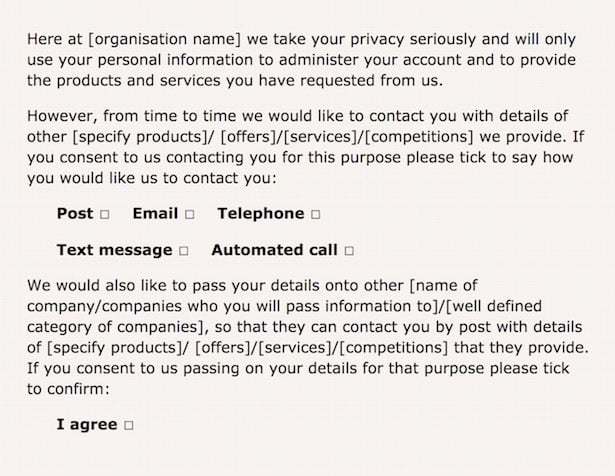Example of company Privacy Policy from eConsultancy: Fill in the blanks