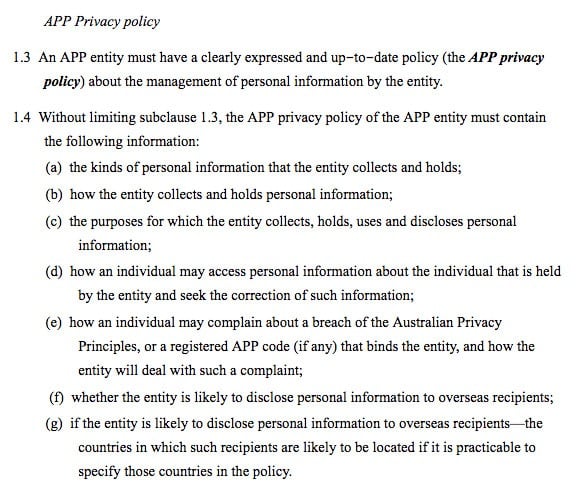 OAIC, Privacy fact sheet 17: Australian Privacy Principles - APP Privacy Policy clause