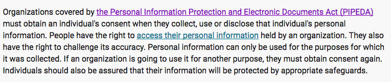 Definitions of Organizations under PIPEDA from Canada