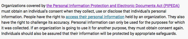 Definitions of Organizations under PIPEDA from Canada