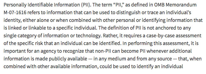 The definition of Personally Identifiable Information (PII) according to Office Management and Budget