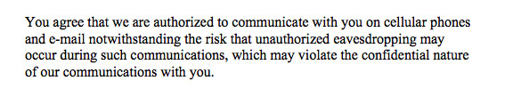 Clause on use of email and cellular phones in Privacy Policy of law firm