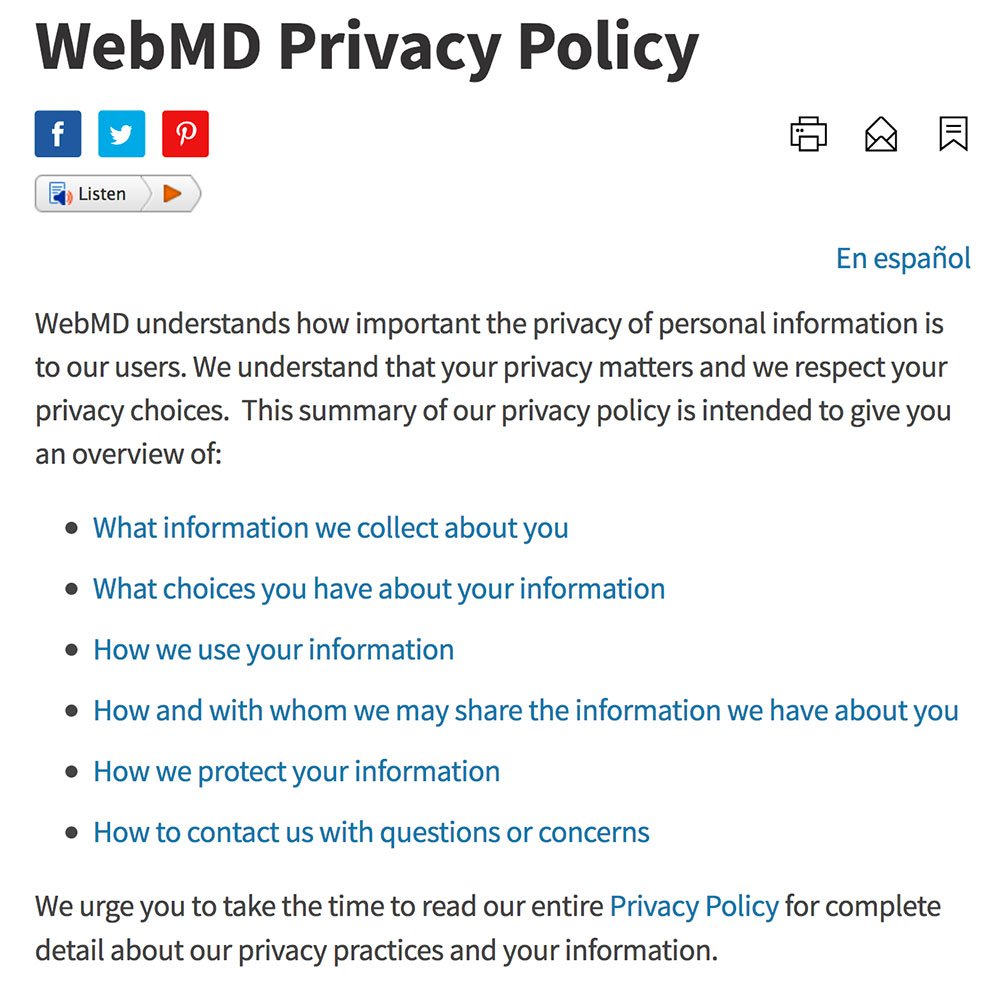 WebMD: Screenshot of Privacy Policy Introduction