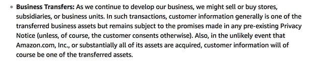 Amazon Privacy Notice: Business Transfers clause