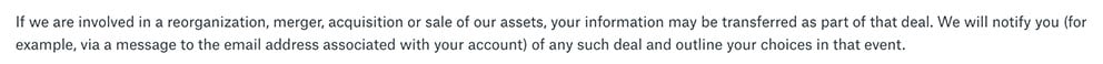 Dropbox Privacy Policy: Business Transfer clause