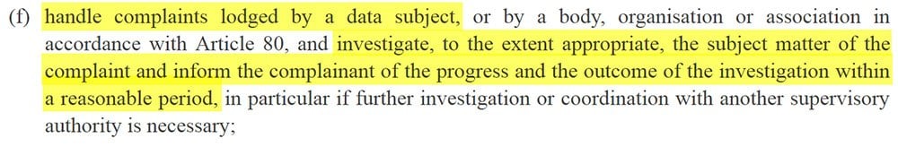 GDPR Article 57: Handling complaints