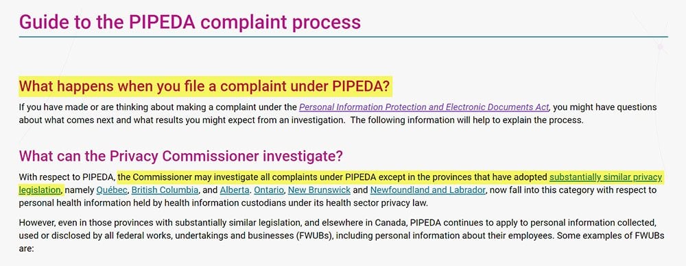 PIPEDA complaint process guide