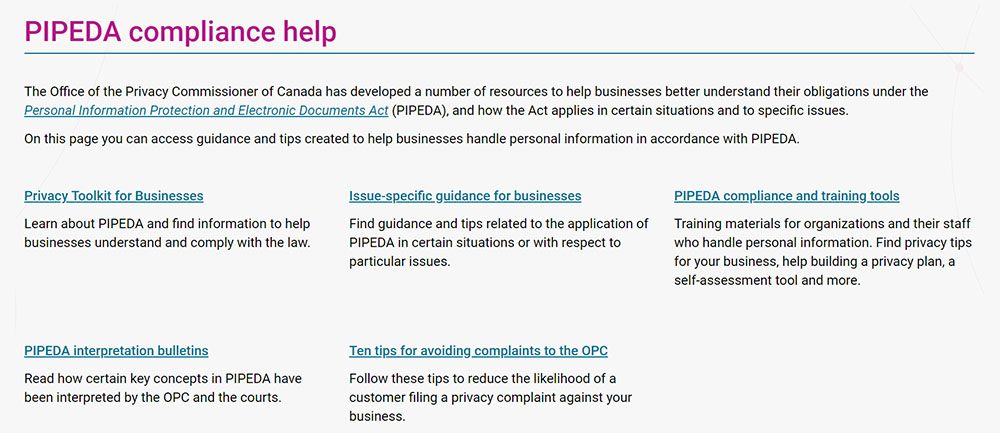 PIPEDA compliance help page