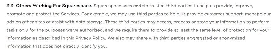 Squarespace Privacy Policy: Third parties working for Squarespace clause