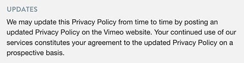 Vimeo&#039;s Updates to Privacy Policy clause