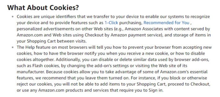 Amazon Privacy Notice: What About Cookies clause