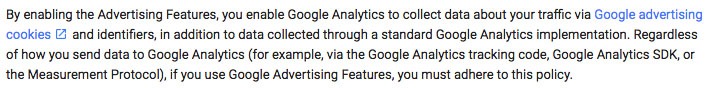 Google&#039;s Policy Requirement for Analytics mentioning data collection