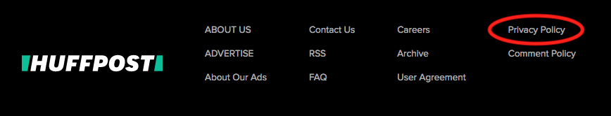 Highlighted Privacy Policy link in footer of Huffington Post website