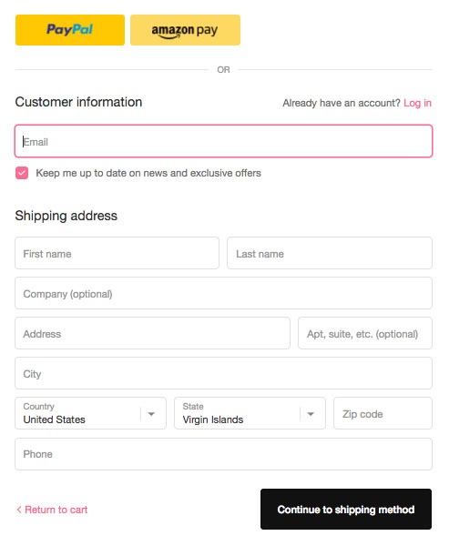 Island Jane ecommerce shipping address form