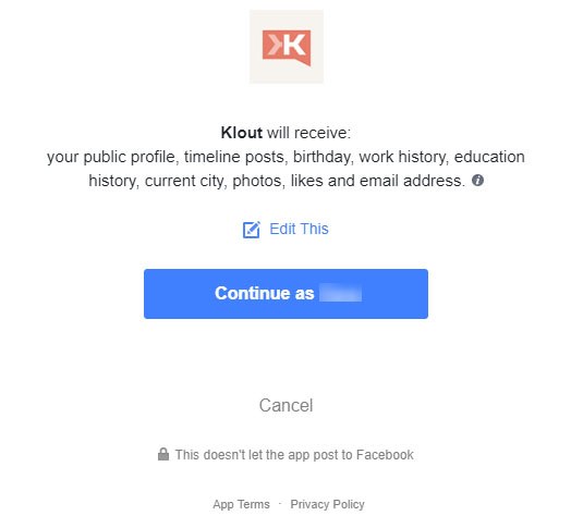 Klout sign-in with Facebook: Information Klout receives