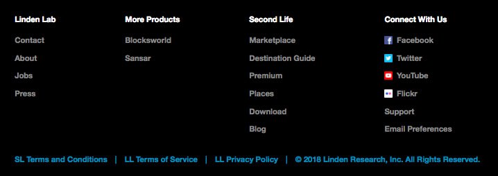 Website Footer of Linden Labs