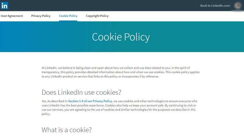 Screenshot of LinkedIn&#039;s Cookie Policy intro