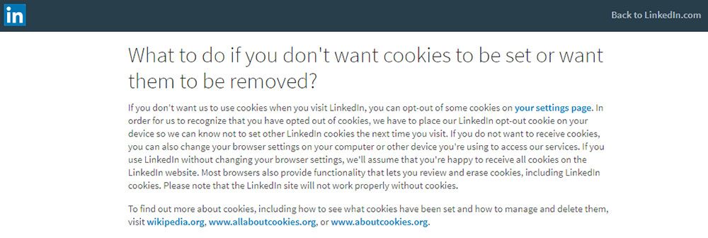 LinkedIn Cookies Policy: How to block or remove cookies clause