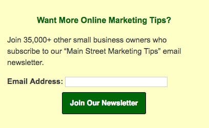 Main Street ROI email newsletter signup form