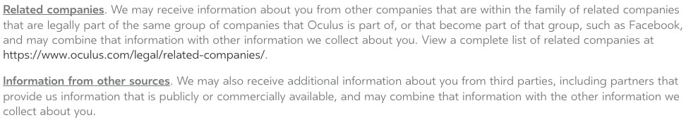 Oculus Privacy Policy: Third Parties clause