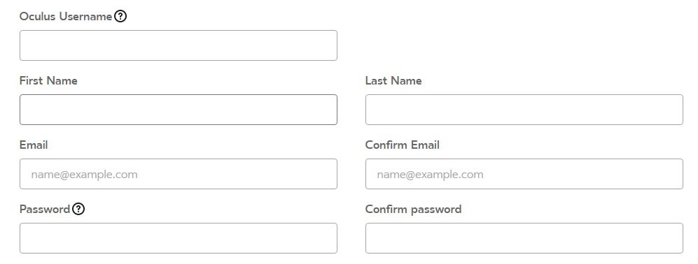 Oculus user sign-up form