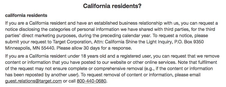 Target Privacy Policy: California Residents clause