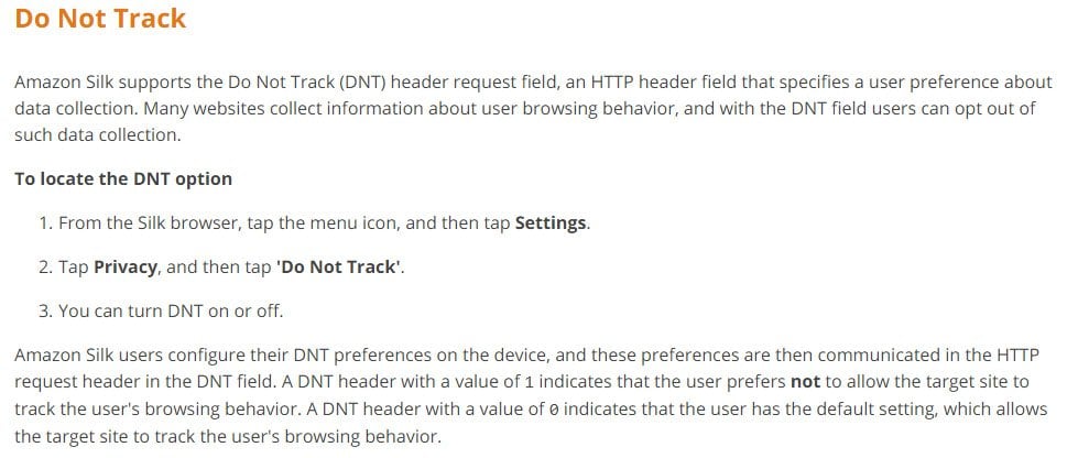 Amazon Silk Developer Guide: DNT clause