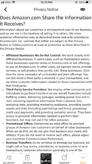 Audible mobile app: Amazon Privacy Notice - Does Amazon.com Share the Information It Receives clause