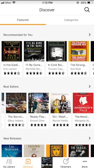 Audible mobile app: Discover page screenshot