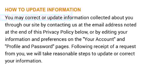 Chewy Privacy Policy: How to Update Information clause