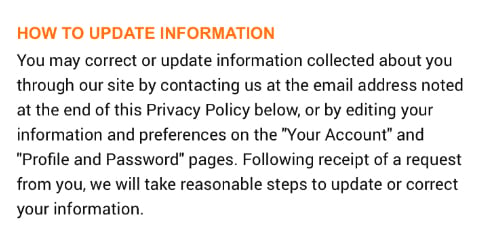 Chewy Privacy Policy: How to Update Information clause