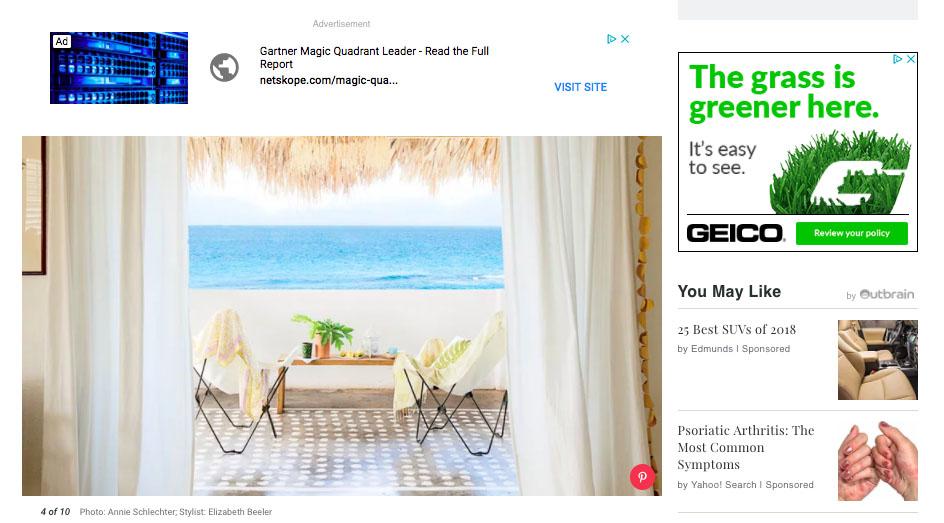 Screenshot of the Coastal Living Magazine blog showing AdSense ads