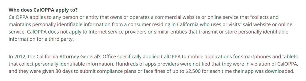 Consumer Federation of California Education Foundation: Who does CalOPPA apply to?