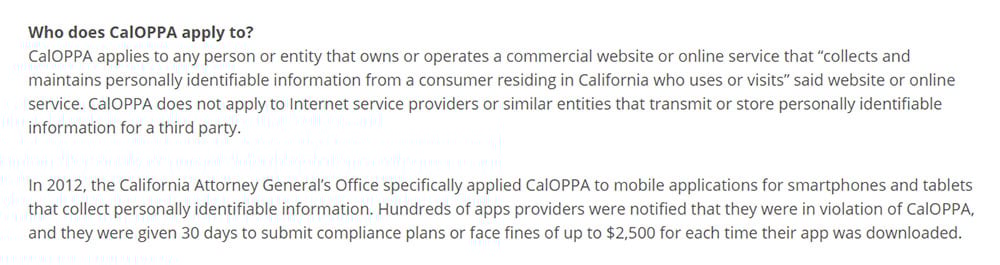 Consumer Federation of California Education Foundation: Who does CalOPPA apply to?