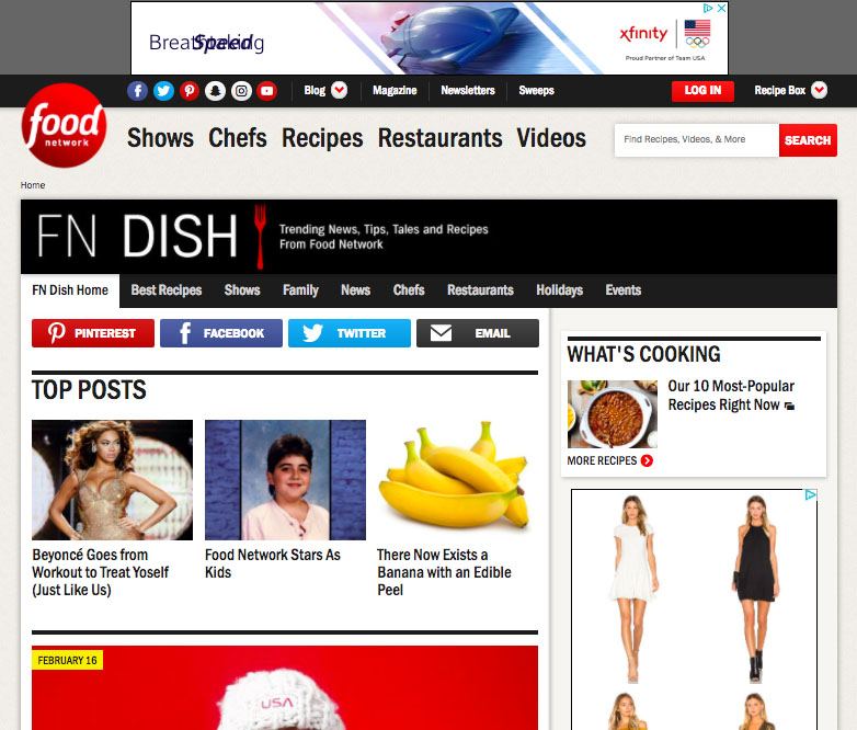 Screenshot of the Food Network homepage showing AdSense ads