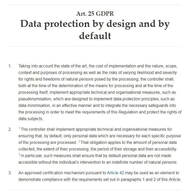 GDPR Info: Article 25: Data protection by design and by default: Privacy by Design