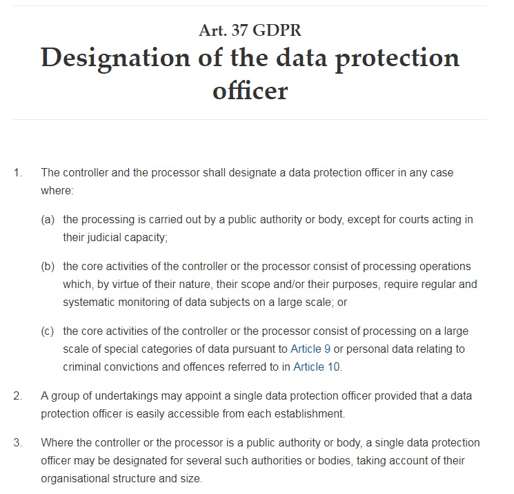 GDPR Info: Article 37: Designation of the data protection officer