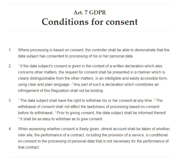 GDPR Info: Article 7: Conditions for Consent