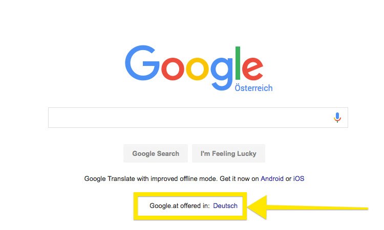 Google: Highlighted language options with German language selected