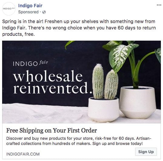 Example of a sponsored Facebook ad from Indigo Fair