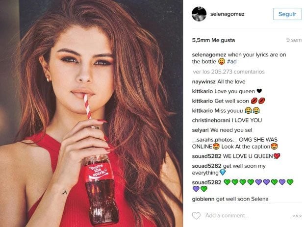 Instagram endorsement ad of Selena Gomez for Coca-Cola