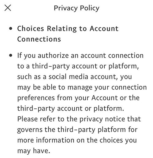LinkedIn Privacy Policy: Choices Relating to Account Connections Clause
