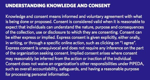 Privacy Commissioner of Canada Privacy Toolkit: Understanding Knowledge and Consent summary