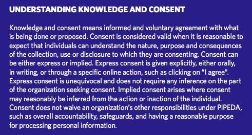 Privacy Commissioner of Canada Privacy Toolkit: Understanding Knowledge and Consent summary