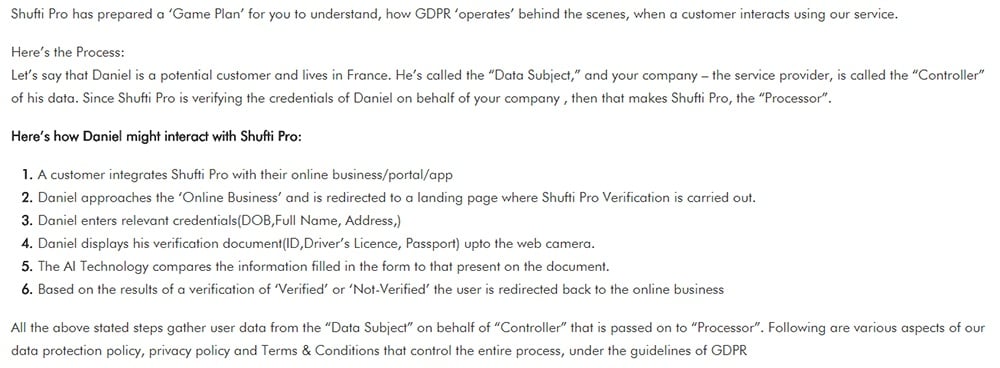Shufti Pro GDPR Compliance Guide: Game Plan summary section