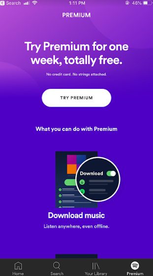 Spotify mobile app: Premium subscribe page