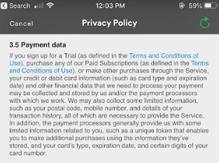 Spotify mobile Privacy Policy: Payment data clause