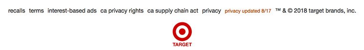 Target website footer showing links